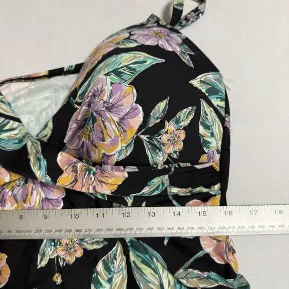 Freshwater Molded Cup Tankini Top Women's Size 2X Black & Floral Print - Picture 4 of 6
